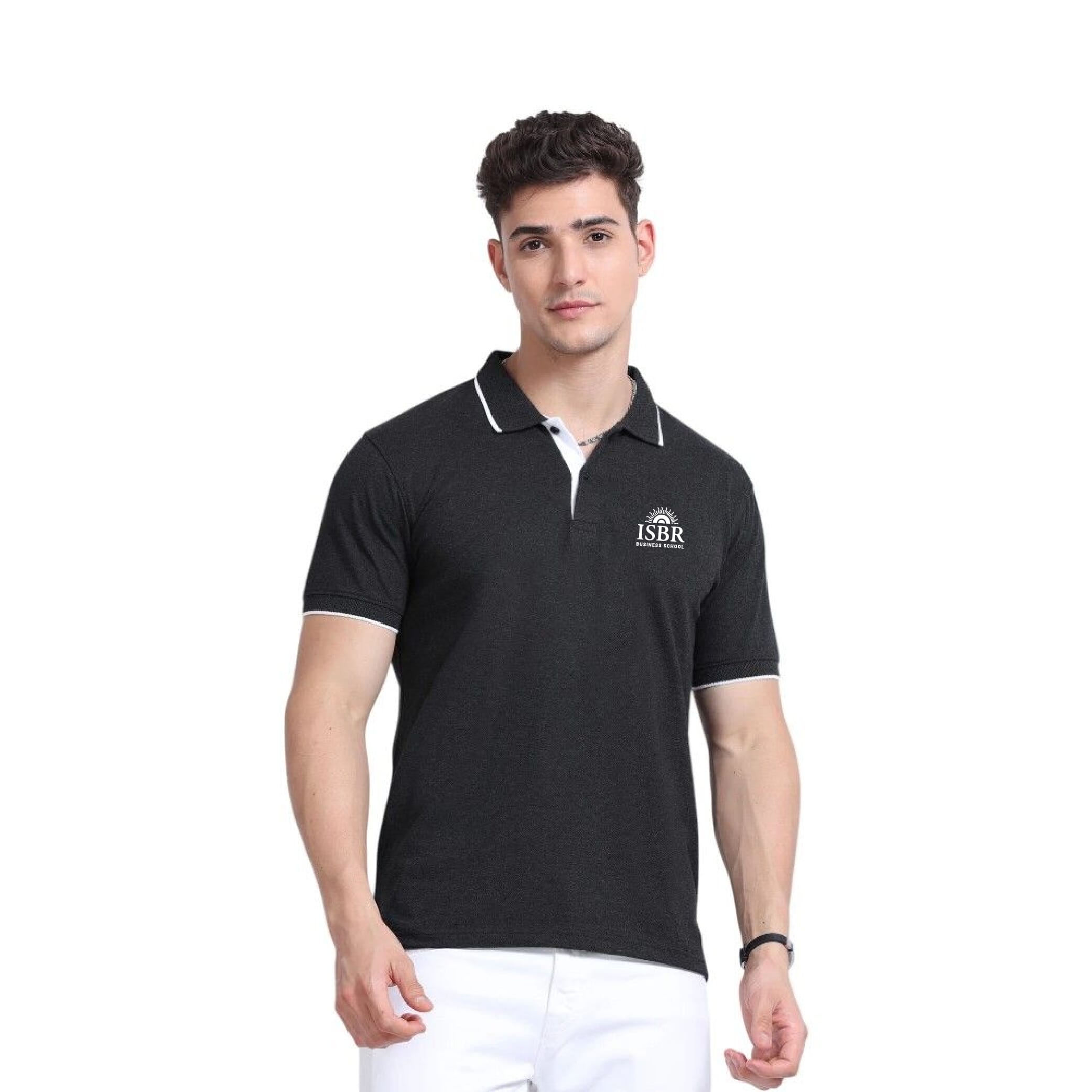 Greys&Blues EcoBlend Polo Tshirt- Charcoal with White Tipping
